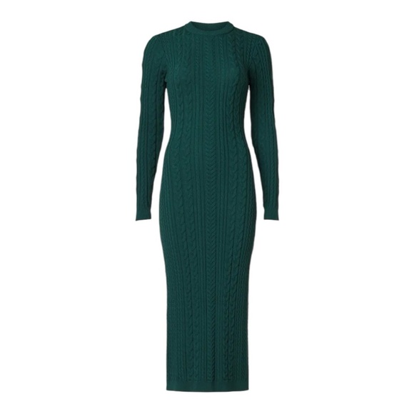Ronny Kobo Cutout Back Midi Sweater Dress in Green Cable Knit Size XS - Picture 1 of 7